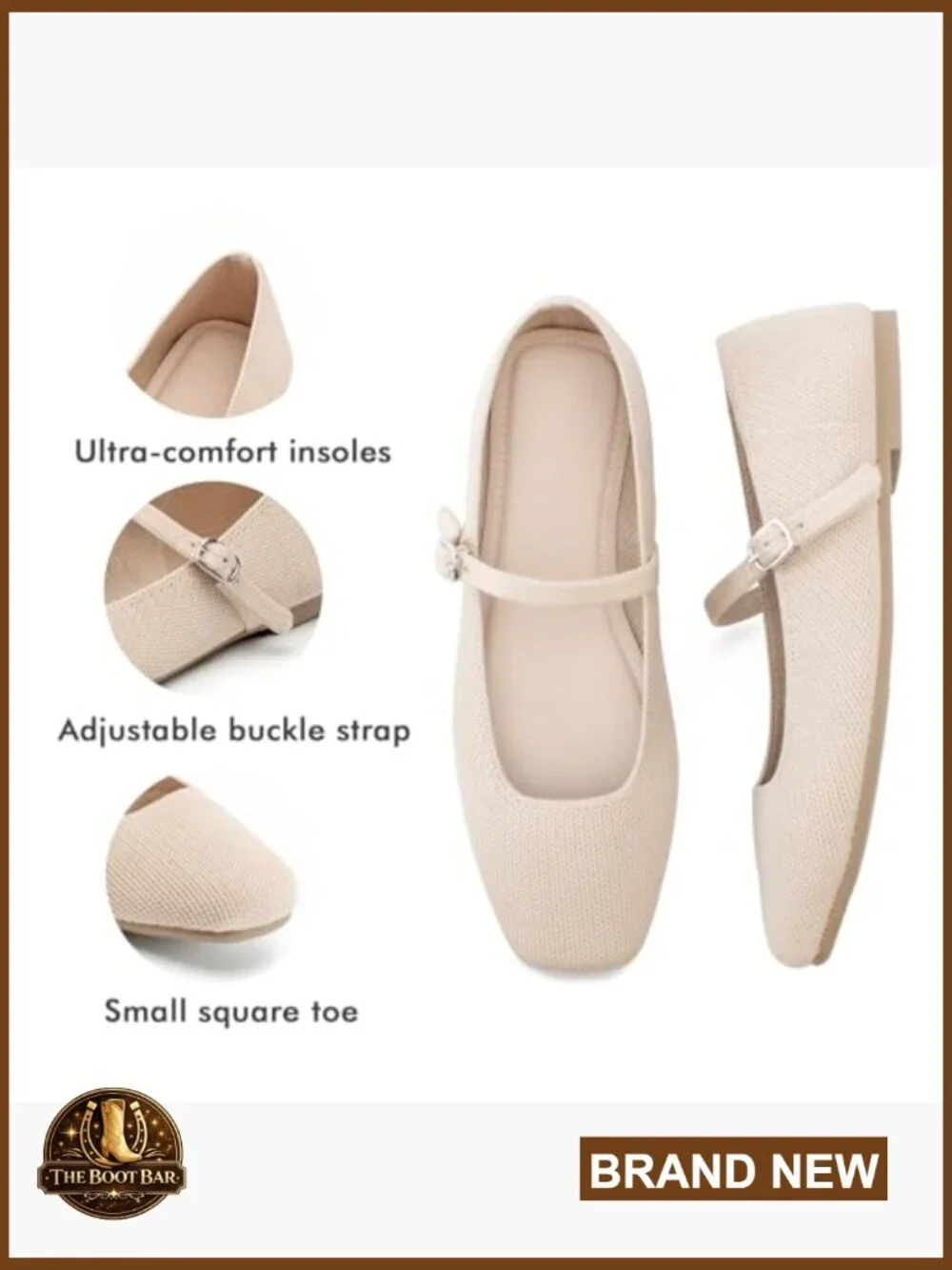 Square Toe Knit Flats Ankle Strap Mary Jane Comfortable Dressy Office